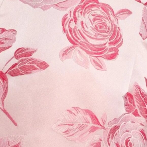 Lulus Brighter Side Pink Floral Satin Jacquard Mini Dress – Size Medium - Picture 14 of 14